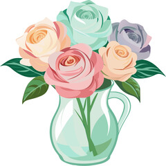 rose flower on the vase vector, isolated at white background