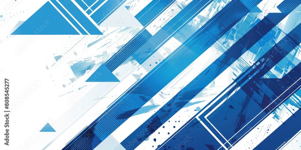 Poster a vector graphic logo of an abstract pattern in blue and white, with a triangle at the bottom right 