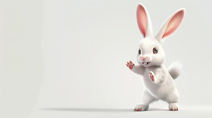 Create a cute and cuddly 3D illustration of a white bunny