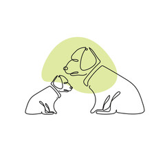 One line drawing dog, Hand drawn vector minimalist illustration.