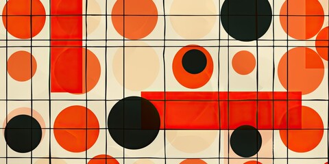 Orange circles and squares mid century modern graphic design pattern, simple shapes