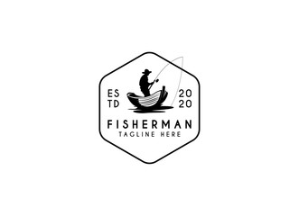 Fisherman, fishing icon logo vector design template.