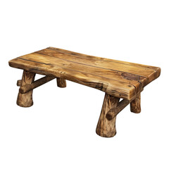 The photo shows a wooden bench. The bench is made of a single piece of wood, and it has a natural finish. The bench is perfect for use in a rustic or outdoor setting.