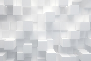 Random shifted white cube boxes black background wallpaper banner with copy space
