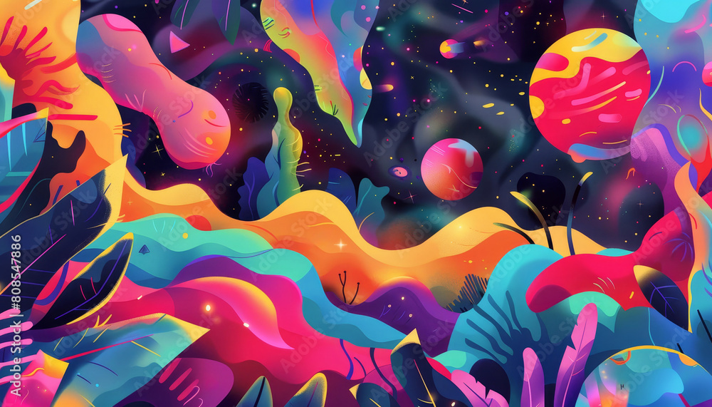 Sticker a colorful painting of a starry sky with mountains in the background by ai generated image
