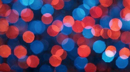 Vibrant abstract background of red and blue lights create a bokeh pattern, glowing brightly against a festive background