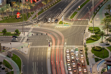 Traffic on the corniche road west bay doha. Qatar 