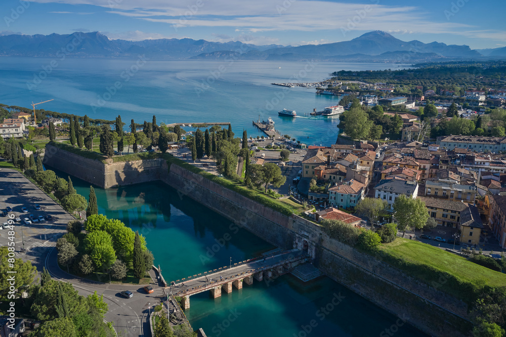 Wall mural top view of the town of peschiera del garda, the main gate of porta brescia located on the shores of