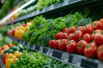 Bustling Grocery Store Teeming With Fresh Produce. Generative AI