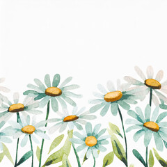 Fototapeta premium Realistic watercolor daisy flower border background