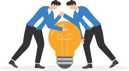 two businessman engaged in an arm wrestle for idea with full effort, fight for idea, competition concept

