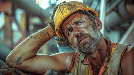 Tired Factory Worker: Coping with Heat in Construction Industry