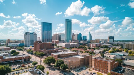 Panoramic View of Downtown Fort Worth Skyline and City Landscape - Aerial Travel Photography
