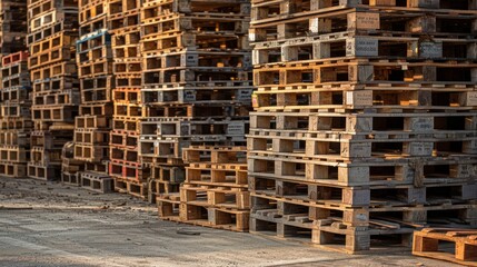 Wooden pallets in the warehouse.