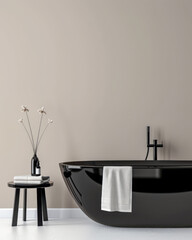 Modern minimalist bathroom with elegant touches and neutral tones.