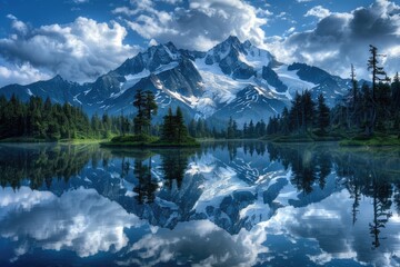 Reflection of Mount in Picture Lake: A Breathtaking Landscape Photography of Snowcapped