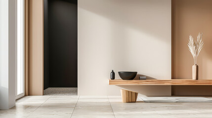 Fototapeta premium Modern minimalist bathroom with elegant touches and neutral tones.
