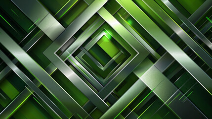 Geometric Abstract Art in Bright Silver and Lush Green.