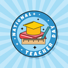National Teacher Day Groovy Vector Design