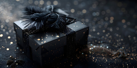 Black Gift Boxes with Ribbon Flat Lay View, 