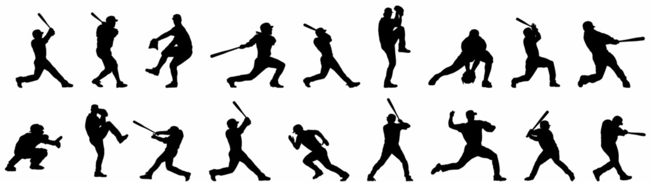 Baseball player silhouette collection. 