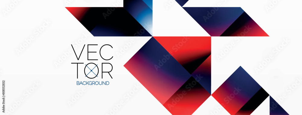 Poster a pattern of azure, violet, and magenta shapes like rectangles and triangles create a geometric back