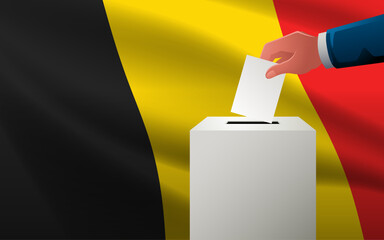 Celebrate democracy in Belgium with this vector illustration, featuring a voting box with Belgian flag as the backdrop, election day, copy space for customized messaging or event details