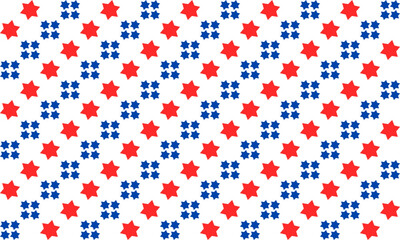 Red and blue and white squares, seamless pattern with blue repeat stars, replete image in checkerboard template design for fabric printing