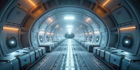 empty cargo plane, Cargo compartment interior	
