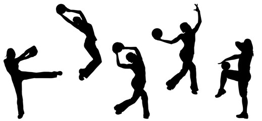 Silhouette collection of sporty woman doing gym workout. Silhouette group of female doing aerobic movements.