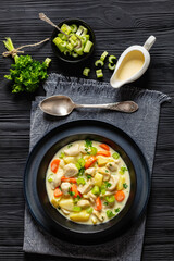 Knoephla soup, german dumpling soup in a bowl