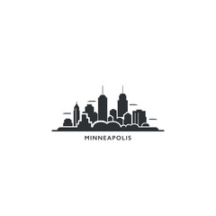 Minneapolis USA United States of America, city skyline logo. Panorama vector flat US Minnesota black state icon, abstract shapes of landmarks, skyscraper, panorama, buildings