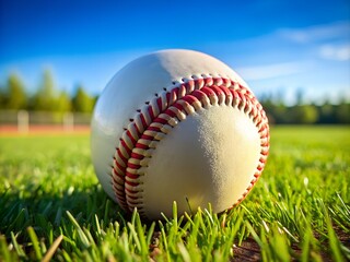 A baseball is sitting on the grass