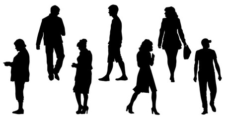 Silhouette group of people man and woman standing and walking, Silhouette collection of people man and woman.