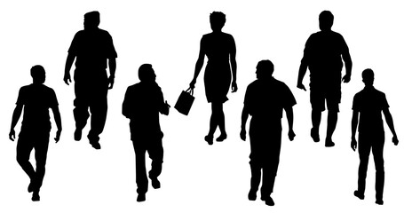 Silhouette group of people man and woman standing and walking, Silhouette collection of people man and woman.