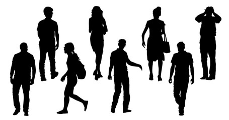 Silhouette group of people man and woman standing and walking, Silhouette collection of people man and woman.