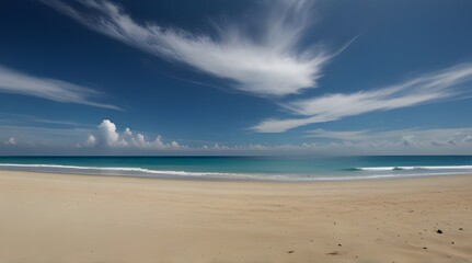 Fototapeta premium tropical beach panorama, seascape with a wide horizon, showcasing the beautiful expanse of the sky meeting the sea
