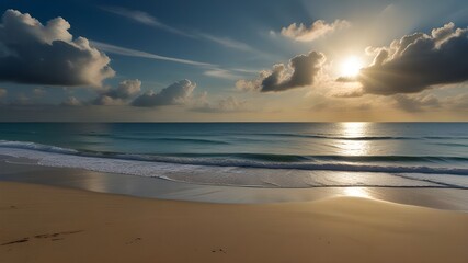 Obraz premium tropical beach panorama, seascape with a wide horizon, showcasing the beautiful expanse of the sky meeting the sea