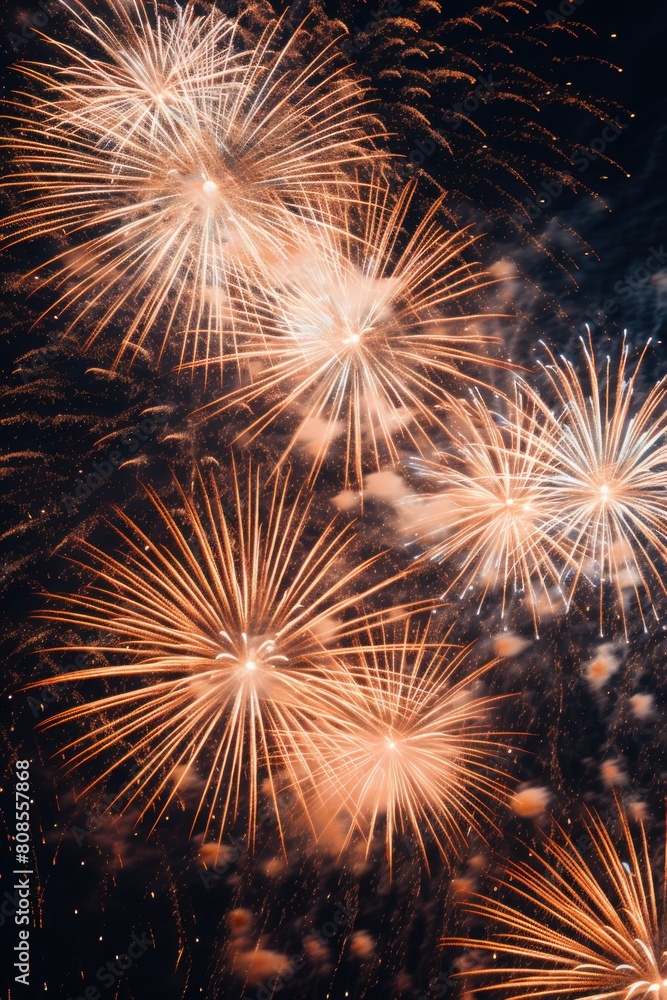 Poster a series of fireworks are lit up in the sky, creating a beautiful and colorful display. the firework