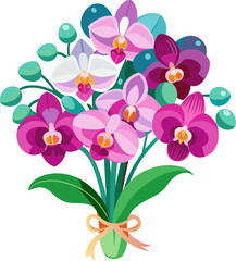 orchid bouquet flower vector, isolated at white background