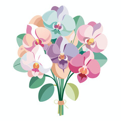 orchid bouquet flower vector, isolated at white background
