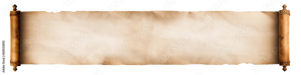 Poster vintage blank horizontal paper scroll isolated on png transparency background with copy space