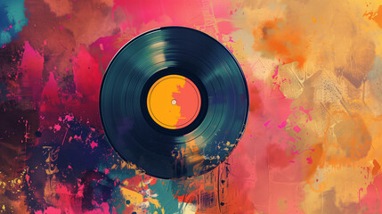 vinyl record with grunge music background 