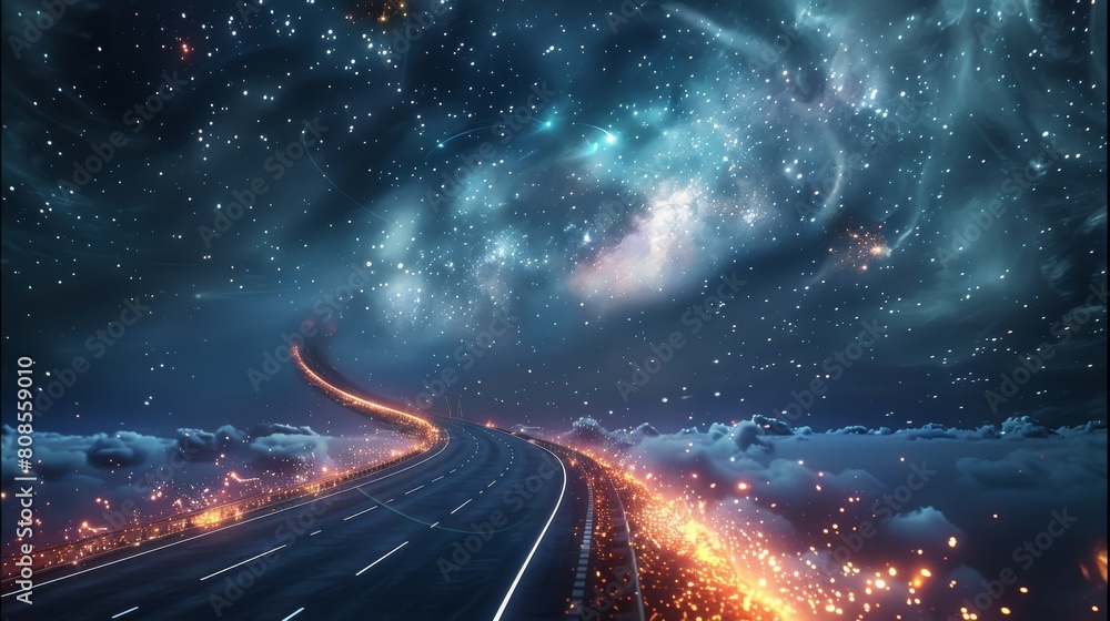 Aufkleber A highway floating in the middle of outer space. Generative AI.