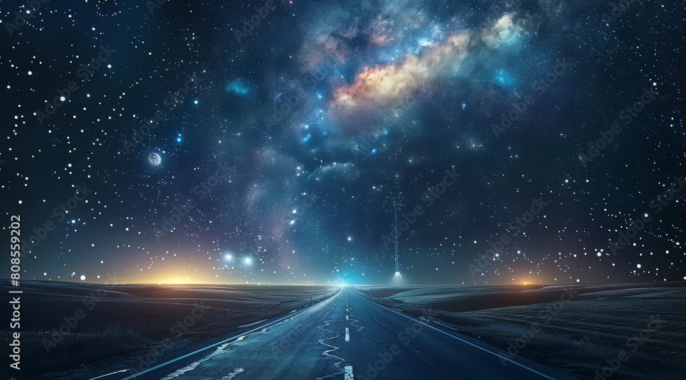 Aufkleber A highway floating in the middle of outer space. Generative AI.