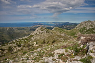 Beautiful view from the Mosor mountain in Croatia on Adriatic sea and islands