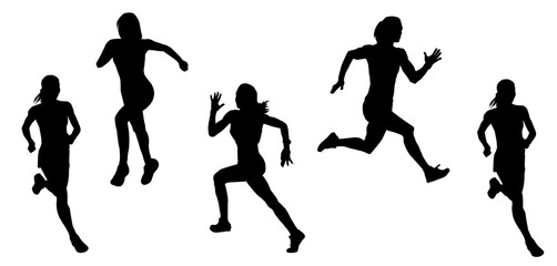 Silhouette collection of sporty female running pose. Silhouette collection of women runner.