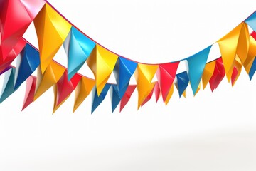 A colorful banner with triangles hanging from it. The banner is made of paper and is in various colors