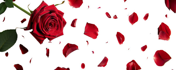 Frame red rose petals cutout on transparent background.