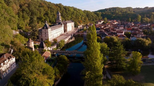 Large aerial Brantôme view seen from above by drone